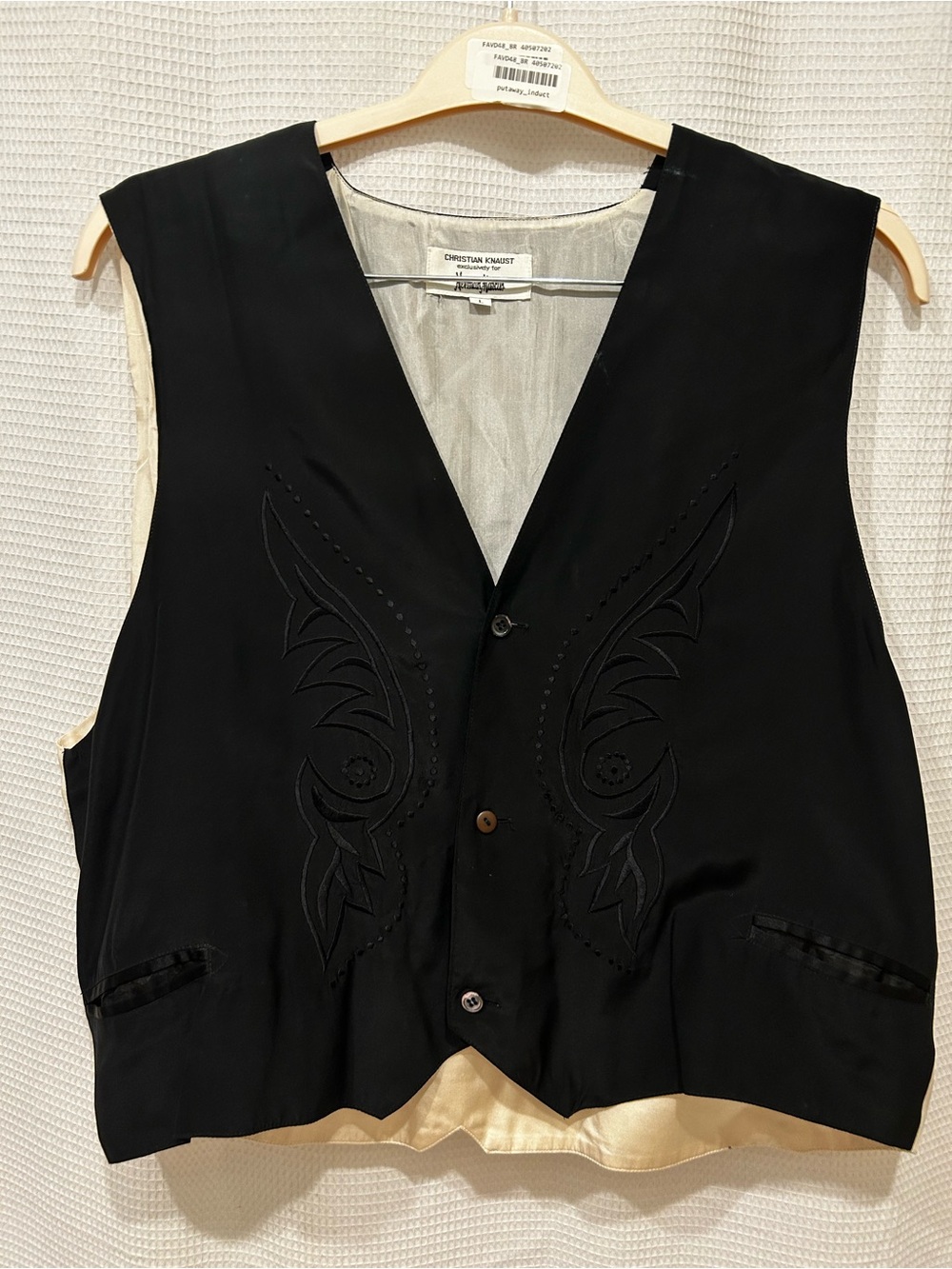 Silk Neiman Marcus Vintage Black Y2K Tribal Embroidered V-Neck Vest